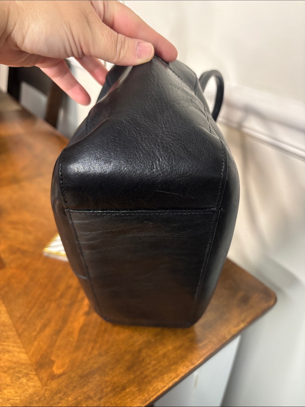 WILSON’S LEATHER Smooth Black Leather Double Top-Handle Satchel with Twilly- EUC - Picture 11 of 16
